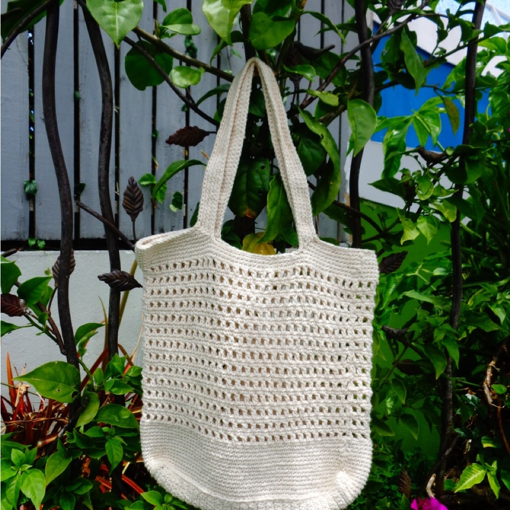 Elegant Cream Open Weave Tote Bag